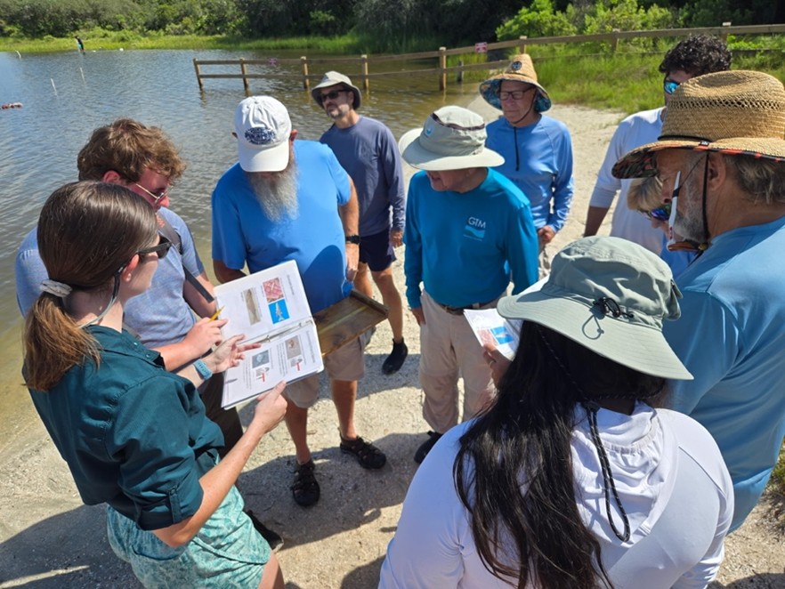 volunteers identifying fish